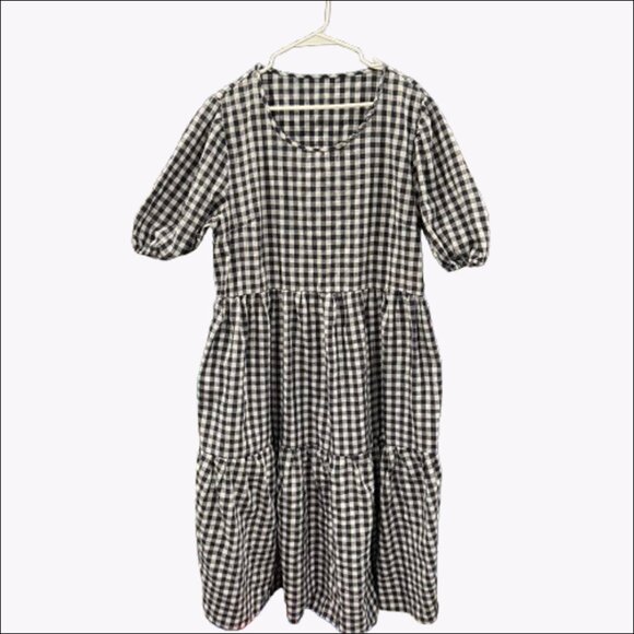 Chouyatou Gingham Midi Dress | Blue & White Gingham | Size XL - Picture 1 of 4